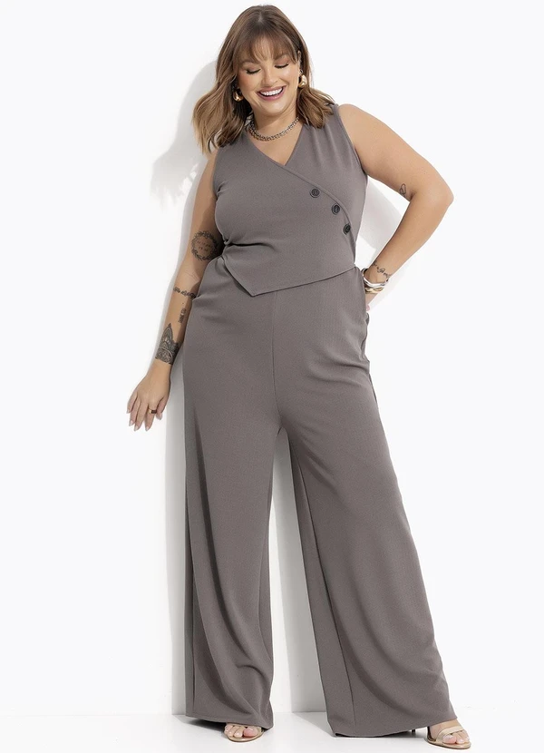 Marguerite - Macacão Cinza Escuro em Malha Crepe 3