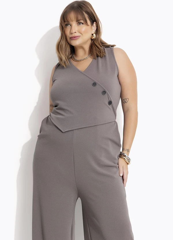 Marguerite - Macacão Cinza Escuro em Malha Crepe 2