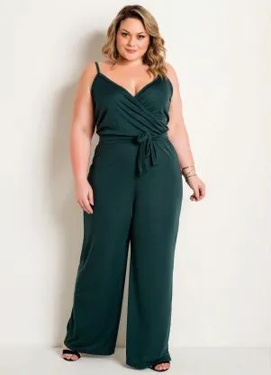 Marguerite - Macacão com Alças e Amarração Verde Plus Size - MARGUERITE