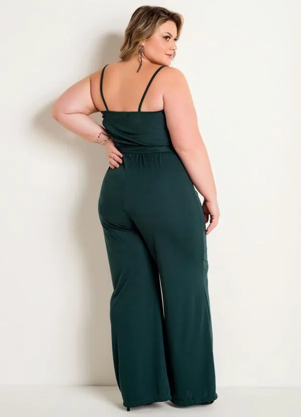 Marguerite - Macacão com Alças e Amarração Verde Plus Size