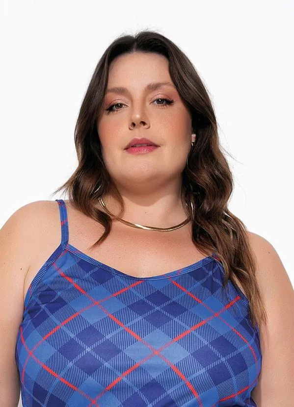 Marguerite - Macacão com Alças Xadrez Azul Plus Size 3