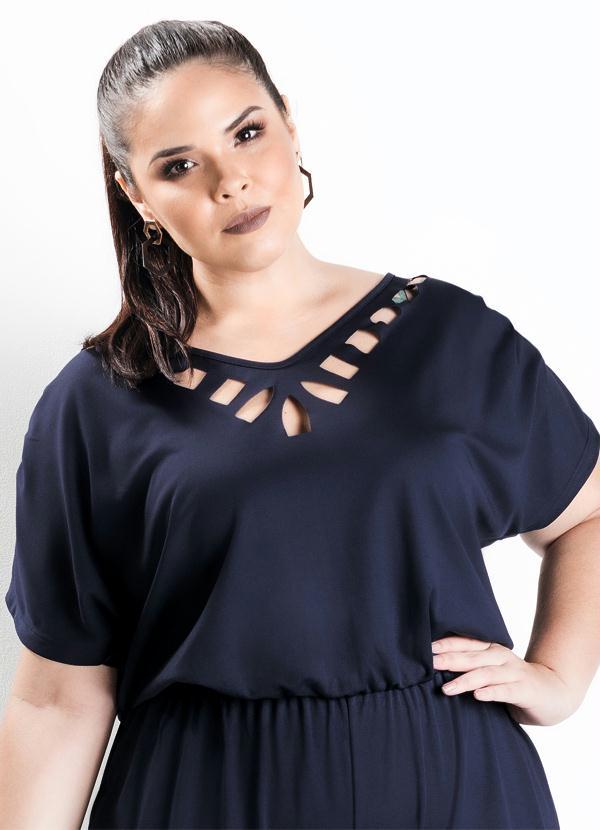 Marguerite - Macacão com Recortes Vazados Marinho Plus Size 3