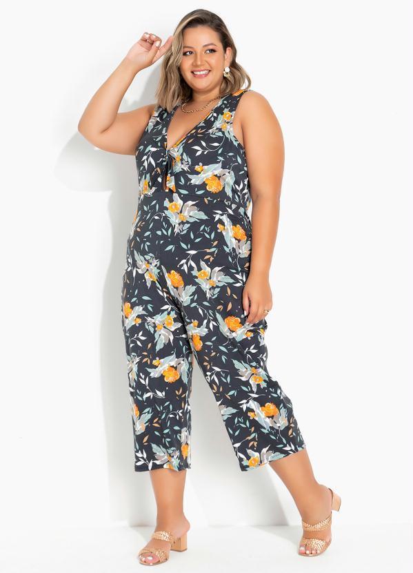 Macaco (Floral Preto) com Amarrao Plus Size