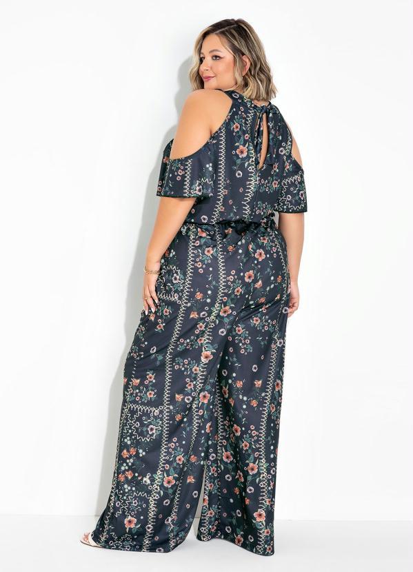 Outlet - Macacão Floral Preto com Babado Plus Size 2
