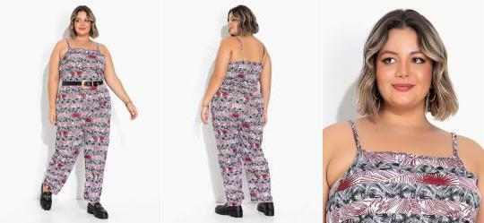 Macaco Folhagem Listrado com Alas Plus Size