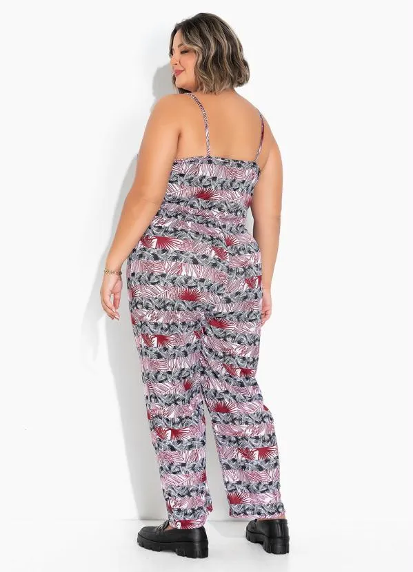 Marguerite - Macacão Folhagem Listrado com Alças Plus Size 2