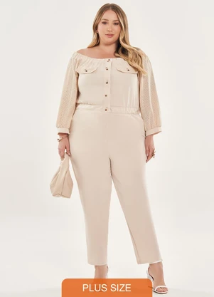 Lisamour - Macacão Longo com Botões Frontais Giz - LISAMOUR