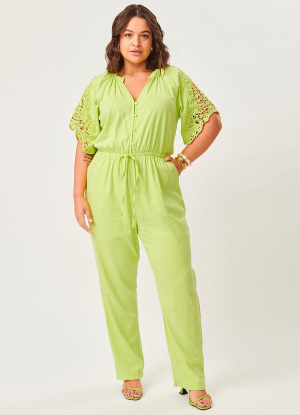 Lisamour - Macacão Longo em Viscolinho Verde