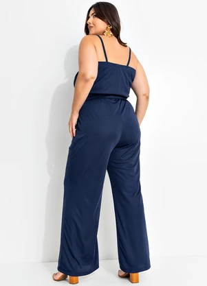 Marguerite - Macacão Marinho de Alças e Amarração Plus Size - MARGUERITE
