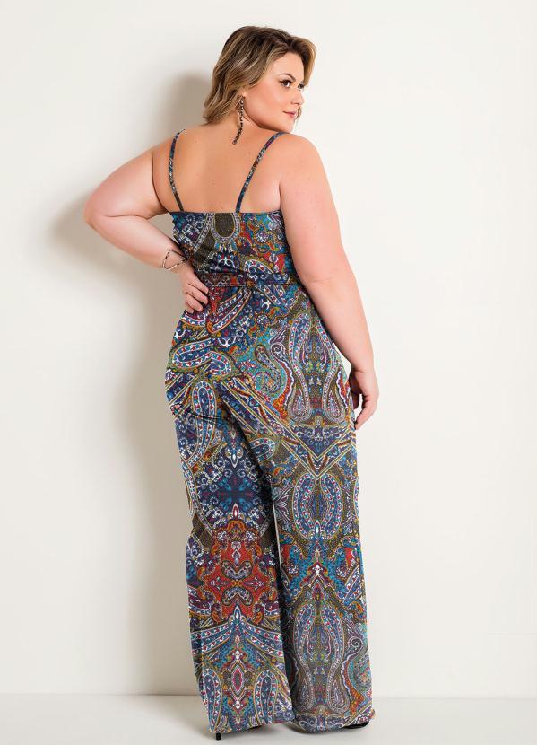 Marguerite - Macacão Paisley de Alças e Amarração Plus Size 2