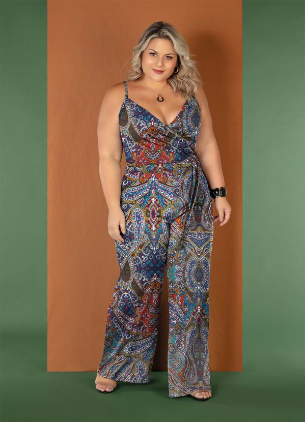 Marguerite - Macacão Paisley de Alças e Amarração Plus Size 3