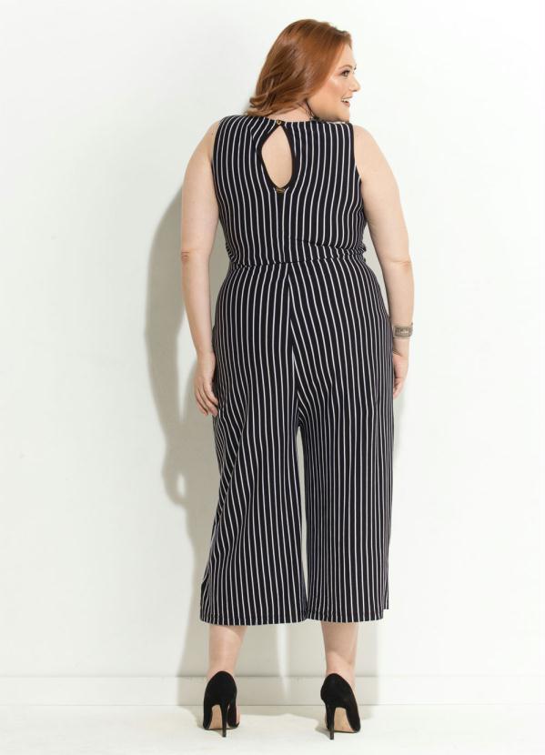 Quintess - Macacão Pantacourt Listrado Plus Size Quintess 3