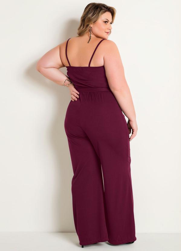 Marguerite - Macacão Pantalona com Alças Bordô Plus Size 2