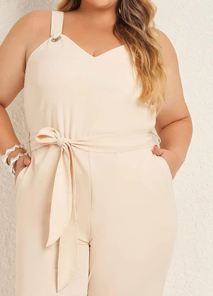 Lisamour - Macacão Pantalona com Faixa na Cintura Branco - LISAMOUR