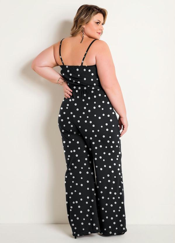 Marguerite - Macacão Pantalona Poá Preto Plus Size 2