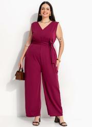Macac�o Pantalona Vinho em Crepe Estruturado