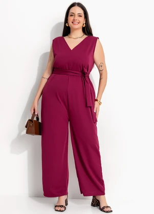 Marguerite - Macacão Pantalona Vinho em Crepe Estruturado - MARGUERITE