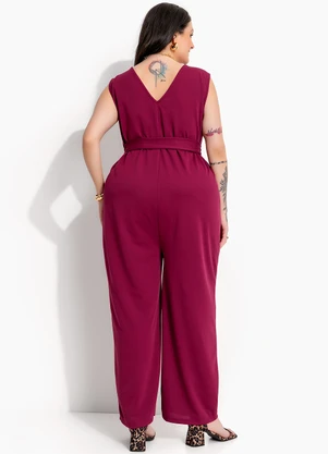 Marguerite - Macacão Pantalona Vinho em Crepe Estruturado - MARGUERITE