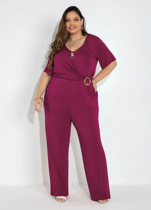 Queima Estoque - Macacão Plus Size Bordô com Argola 4