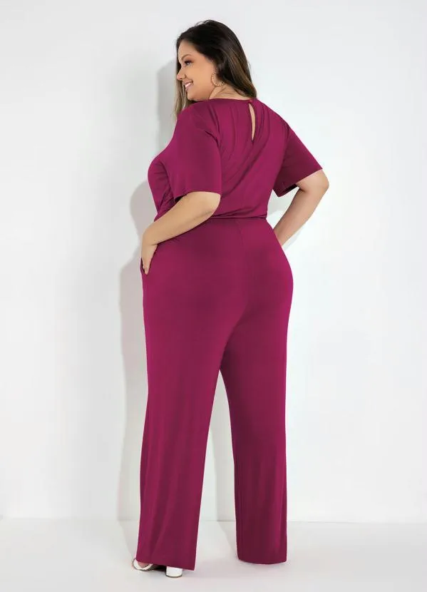 Queima Estoque - Macacão Plus Size Bordô com Argola 3