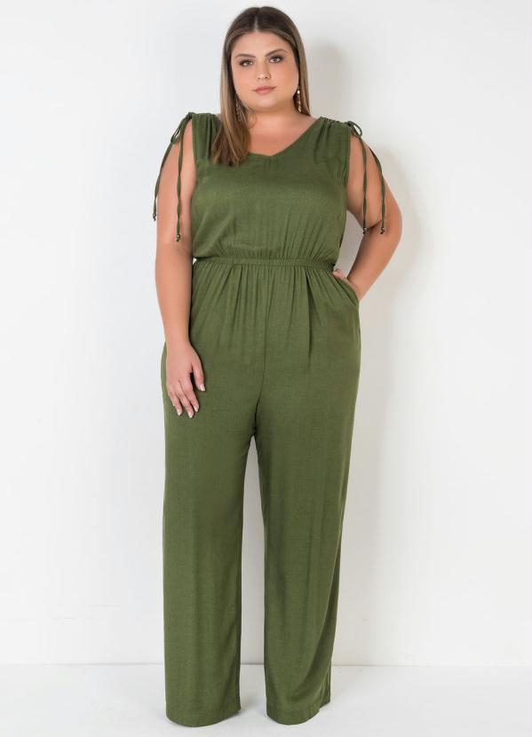 Mink - Macacão Plus Size Verde Mescla