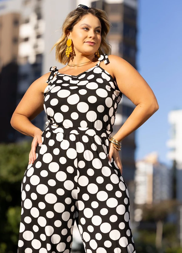 Marguerite - Macacão Poá Preto em Malha de Viscose 2