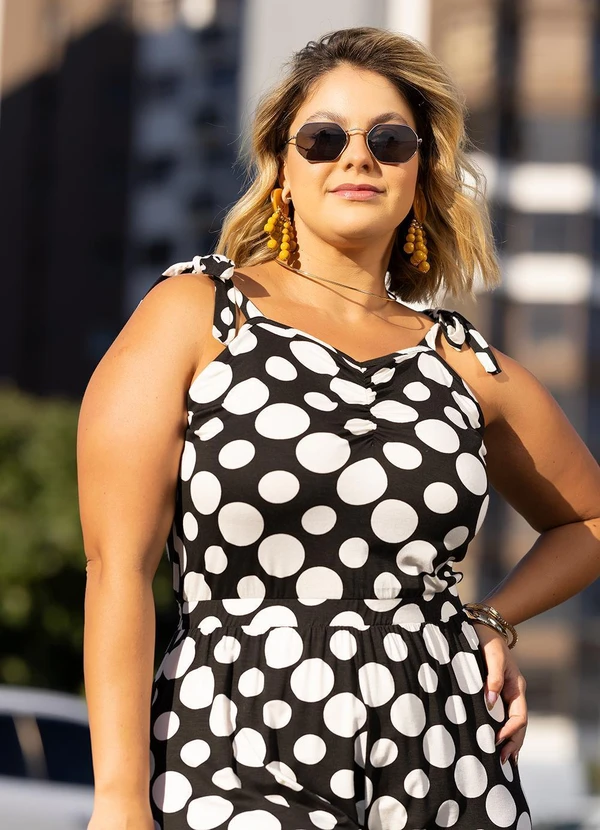 Marguerite - Macacão Poá Preto em Malha de Viscose 1