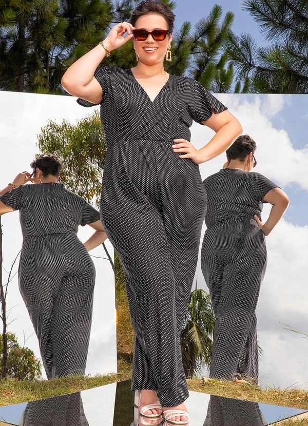 Marguerite - Macacão Poá Preto em Malha