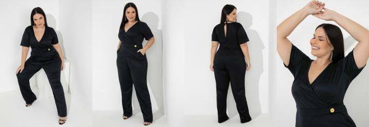 Macaco Preto com Boto Decorativo Plus Size