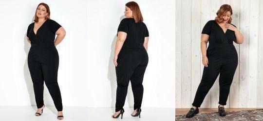 Macaco Preto com Decote Transpassado Plus Size