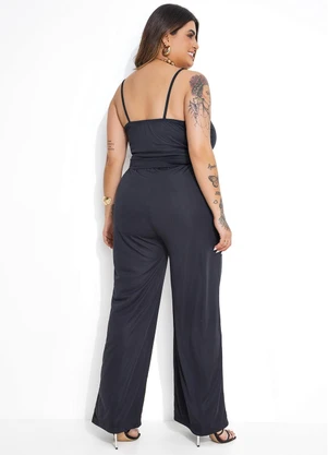 Marguerite - Macacão Preto de Alças e Amarração Plus Size - MARGUERITE