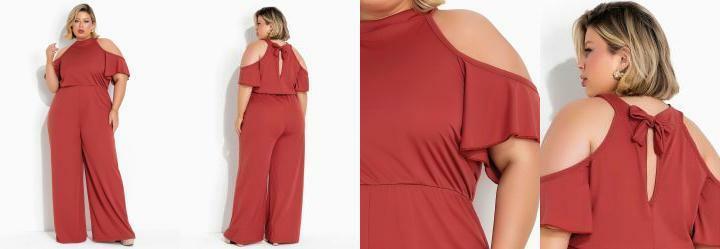 Macaco Terracota com Decote Halter Plus Size