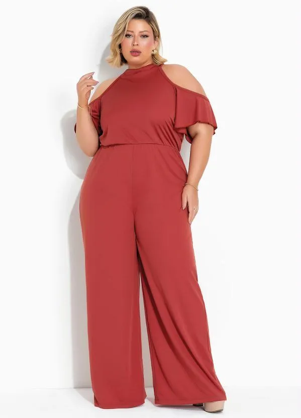 Marguerite - Macacão Terracota com Decote Halter Plus Size