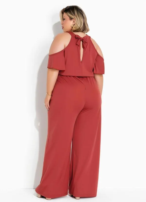 Marguerite - Macacão Terracota com Decote Halter Plus Size 3