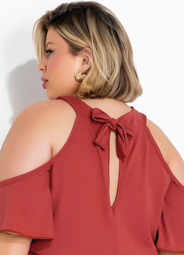 Marguerite - Macacão Terracota com Decote Halter Plus Size 1
