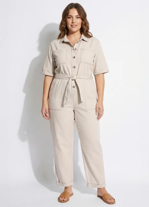 Marguerite - Macacão Utilitário  Bege em Sarja - MARGUERITE