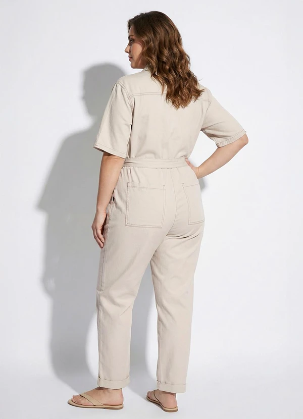 Marguerite - Macacão Utilitário  Bege em Sarja 2