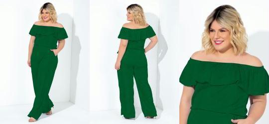 Macac�o Verde Bandeira com Babado Plus Size