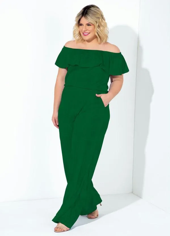 Marguerite - Macacão Verde Bandeira com Babado Plus Size