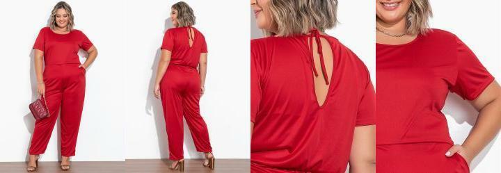 Macaco Vermelho com Bolsos Funcionais Plus Size