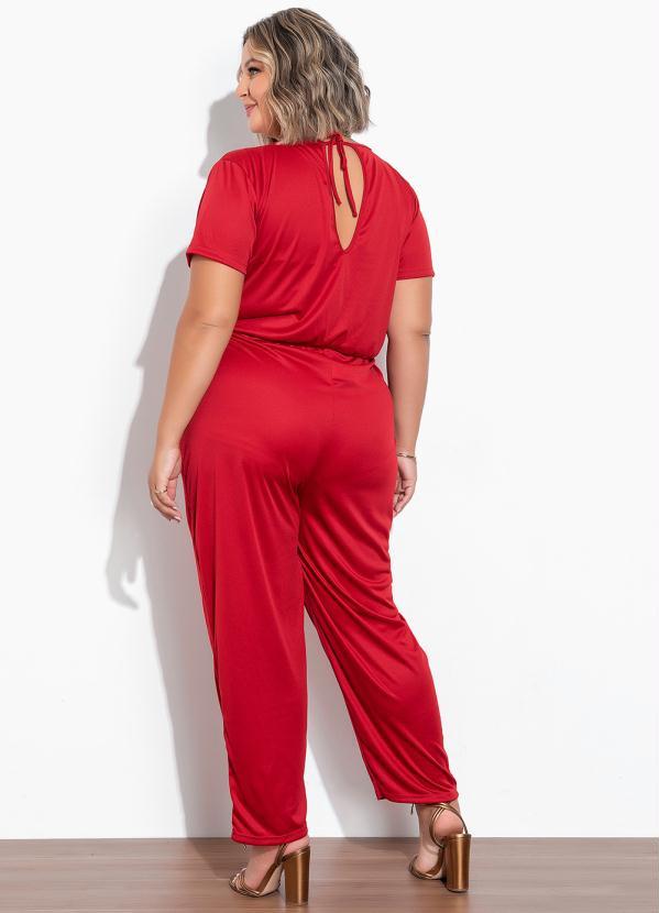 Marguerite - Macacão Vermelho com Bolsos Funcionais Plus Size 2