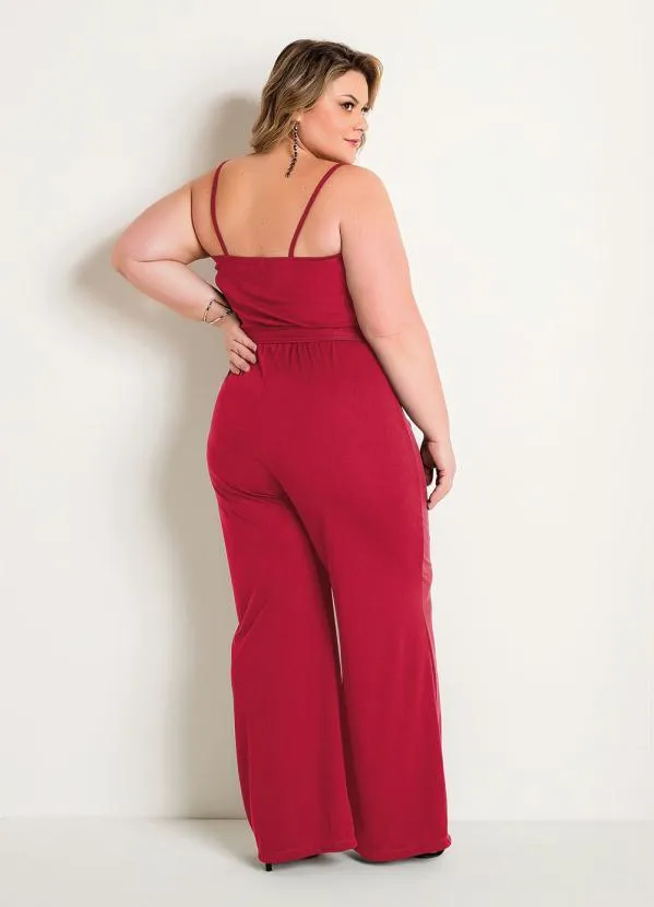 Marguerite - Macacão Vermelho de Alças e Amarração Plus Size