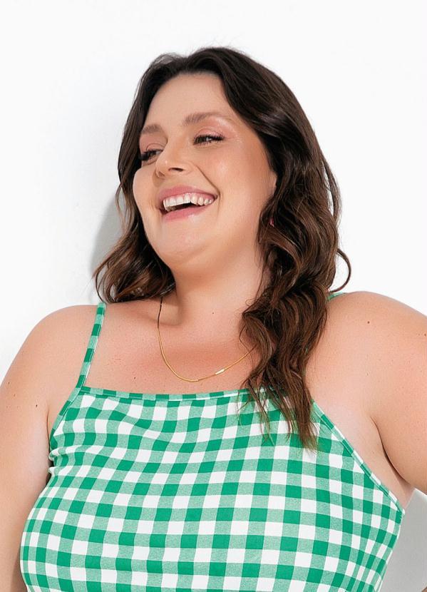 Queima Estoque - Macacão Xadrez Verde com Alcinhas Plus Size 3