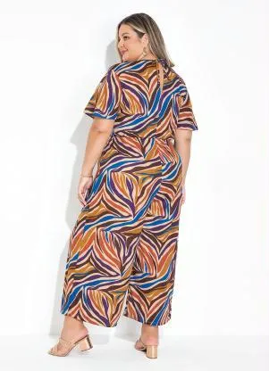 Marguerite - Macacão Zebra Bege com Mangas Amplas Plus Size - MARGUERITE