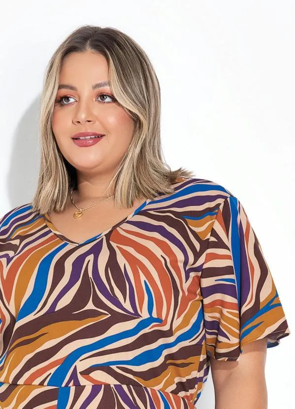 Marguerite - Macacão Zebra Bege com Mangas Amplas Plus Size 3