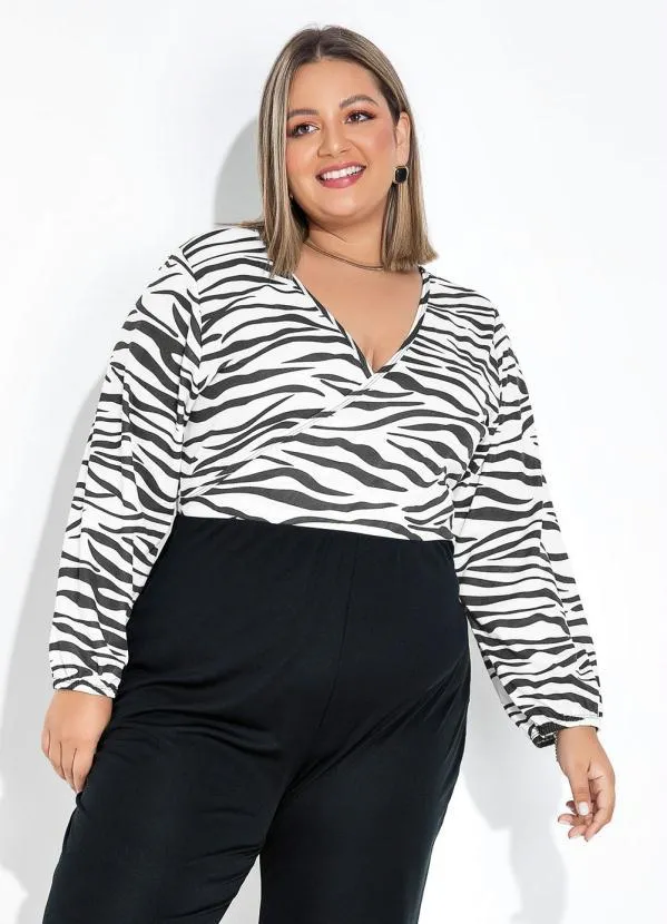Marguerite - Macacão Zebra e Preto Cropped Plus Size 6