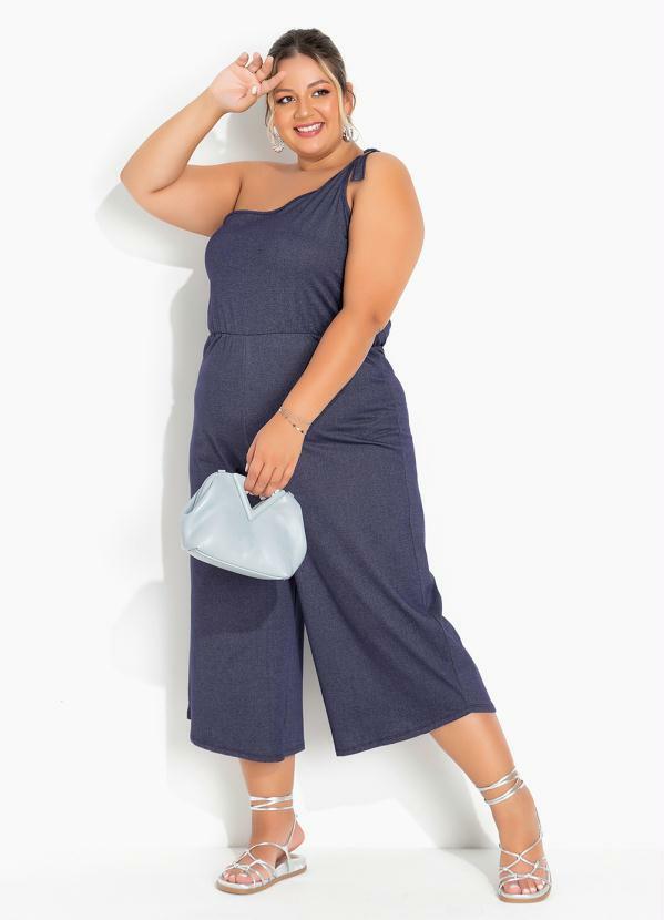 Marguerite - Macacão Azul Jeans Assimétrico Plus Size