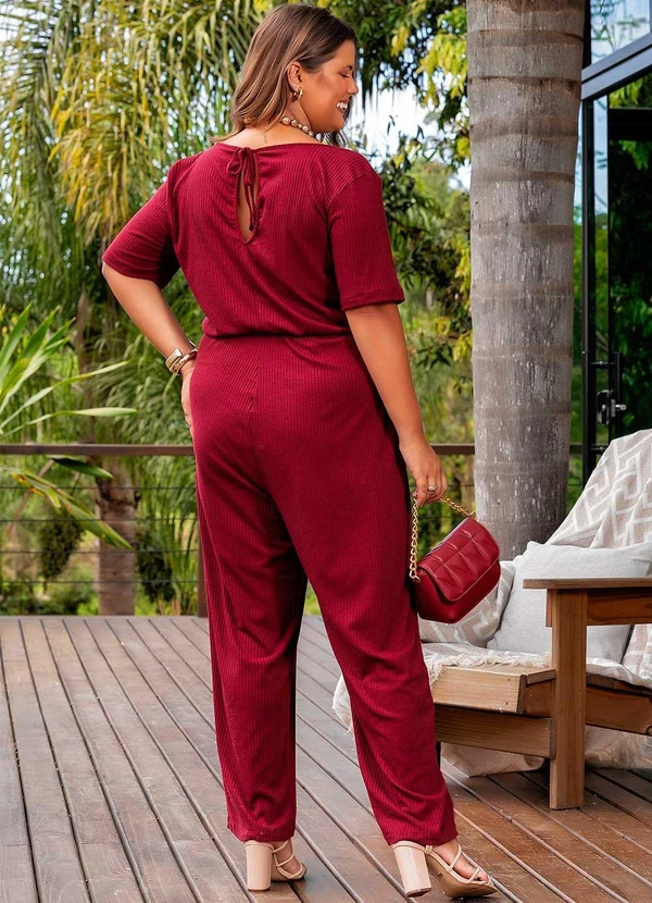 Marguerite - Macacão Bordô Cropped em Canelado 2