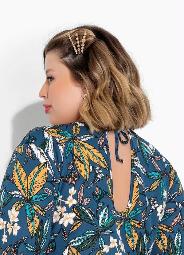 Marguerite - Macacão Floral Azul Pantacourt Plus Size 3