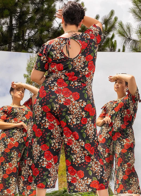 Marguerite - Macacão Floral Preto em Poliflex 4